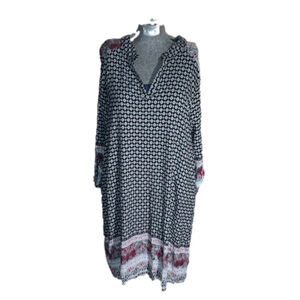Lily Morgan black white pink patterned tunic style dress v neck XL